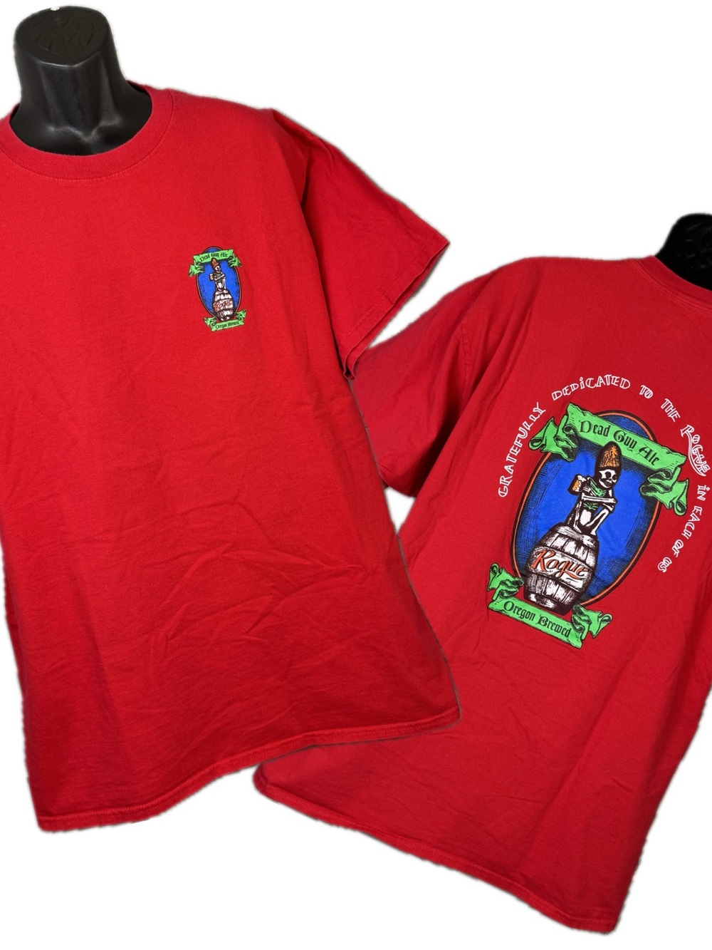 Vintage 90s Rogue Dead Guy Ale Beer T Shirt XL Red Hanes Beefy T Oregon Brewery
